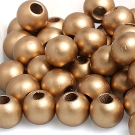Priaora 50pcs 20mm Golden Wooden Beads Large Hole Wood Round Beads for Craft, Natural Round Ball Wooden Loose Beads for Craft/Christmas Tree/Holiday Decoration Home Wall Hanging Decor (K135-50)