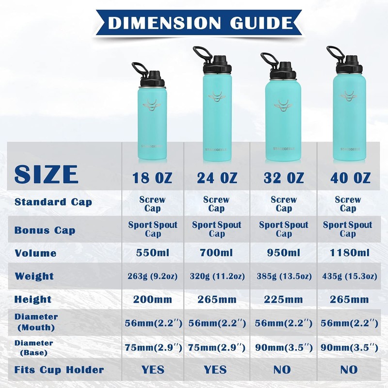 STACEGEELE Insulated Vacuum Water Bottle with Spout Lid & Screw