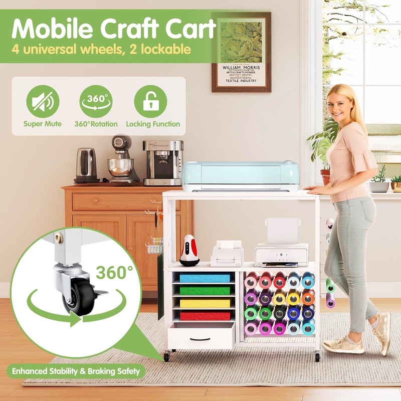 MASHELLY Craft Storage Cart, Compatible with Cricut Cutting Machines, Features