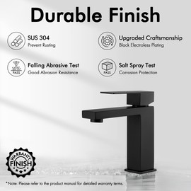 KES Black Bathroom Faucet & Bathroom Sink Drain with Overflow, cUPC Certified Vanity Single Hole Faucet with Pop Up Drain Stopper Rustproof Matte Black, L3156ALFF12-BK-C3