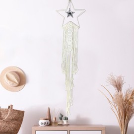 Wishlotus Hand-Woven Star Dream Catcher, Bohemia Hollow-out Woven Wall Hanging, Hand-Knitted Wall Decor with Long Tassel for Home Decor, Teen Girl Room (Star)