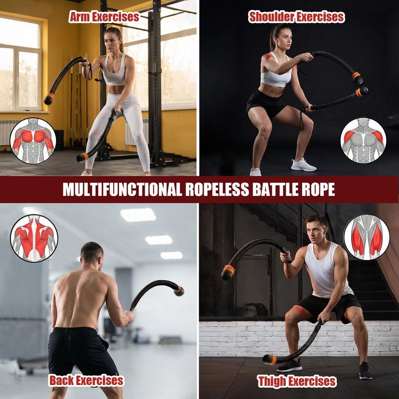 TOMSHOO 2PCS Ropeless Battle Ropes Adjustable Portable Home Gym Equipment