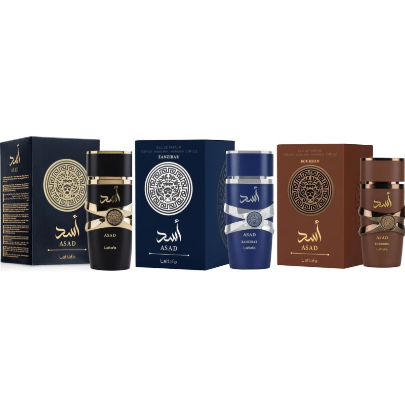 Lattafa Exclusive Lattafa Asad Trio: Zanzibar, Unisex, and Bourbon –
