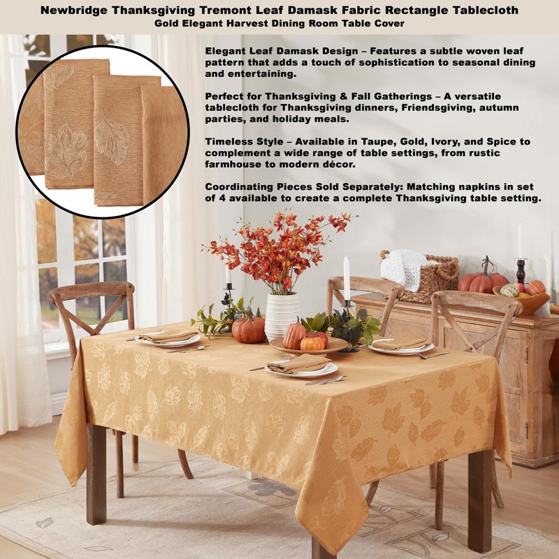 Newbridge Gold Tremont Leaf Damask Christmas Fabric Napkins, Set of