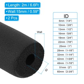 PATIKIL 1/2" (13mm) ID x 6.6Ft x 0.59" Pipe Insulation Foam Tube, 2pcs Pipe Cover Wrap Roll Bar Tubing for Handle Grip HVAC Air Conditioner Units, Black