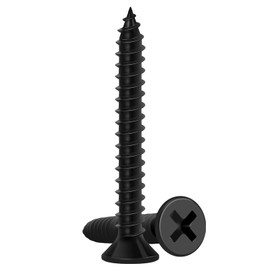 Wood Screws 1-1/4 Inch, 115 PCS FIXLINK Premium Flat Head Phillips Black Wood Screws, Self Tapping Electrophoresis Used in Indoor Furniture, Woodworking (#8 x 1-1/4")