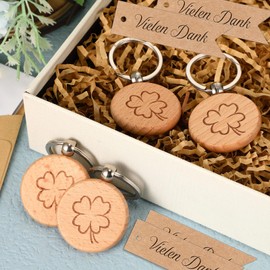 Otuuz 30 Sets Thank You Gift Set for Colleagues, Four Leaf Clover, Wooden Key Ring with Gift Tag, Organza Bag, Good Luck Gift, Thank You Gift, Lucky Charm for Christmas, As shown in the picture