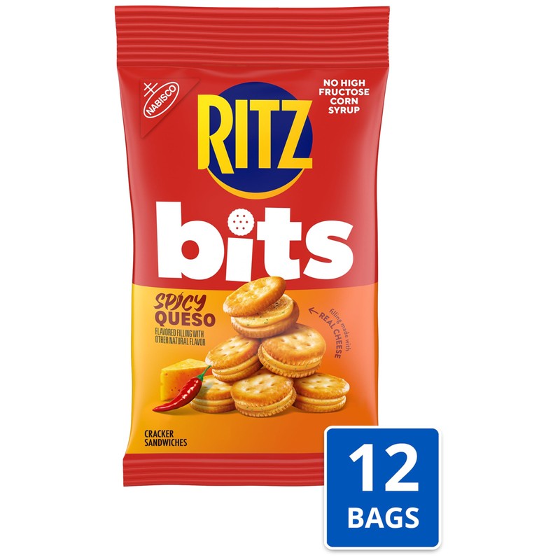 RITZ Bits Spicy Queso Cheese Sandwich Crackers, Snacks for Kids