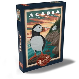MyPuzzle Acadia National Park - Bass Harbor Puffins, Vintage Travel Poster - Premium 1000 Piece Puzzle - MyPuzzle Special Collection by Havana Puzzle Company