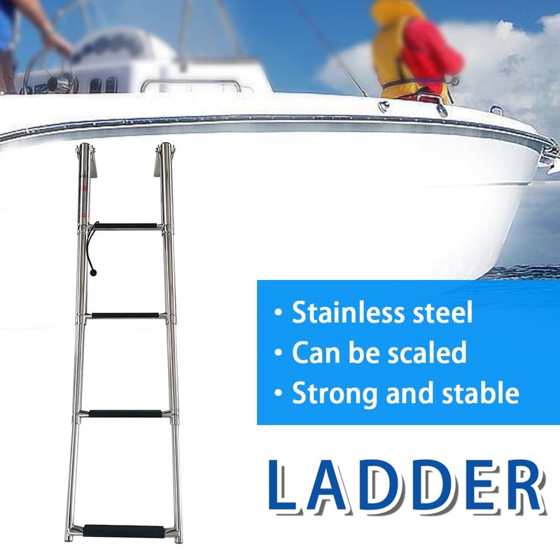 4 Step Telescoping Boat Ladder Folding Pontoon Dock Ladder, Stainless