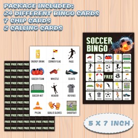 Ycyfckdr Soccer Bingo Game, Football Bingo Cards, Soccer Games, Sports Bingo Games for Adults, Birthday Bingo, Soccer Party Favors Decorations - 24 Game Cards (d04)