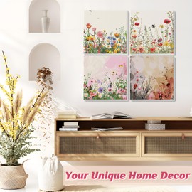 GHHKUD Flowers Paint by Numbers Kits for Adults Beginners, 4 Pack Painting by Numbers Canvas Kit for Children, Acrylic Colourful Paint by Numbers with Wooden Framed Canvas, Crafts for Decor(8x8inch)