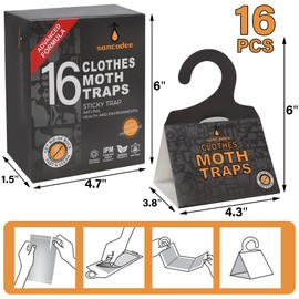 Sancodee 16 Pack Clothes Moth Traps with Natural Pheromones, Clothing Moth Hanging Glue Trap, Sticky Boards for Closets Moths