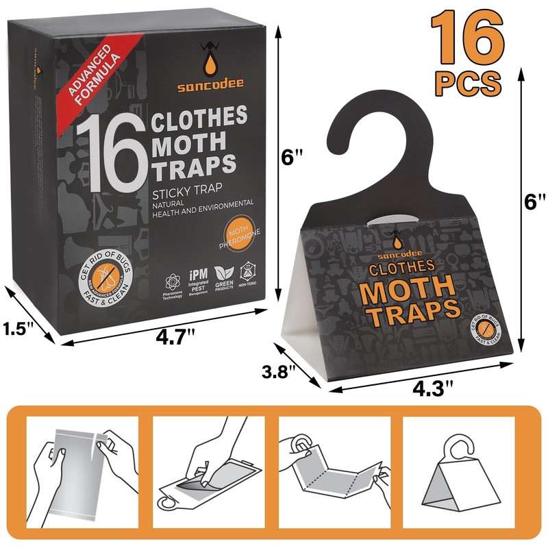 Sancodee 16 Pack Clothes Moth Traps with Natural Pheromones, Clothing