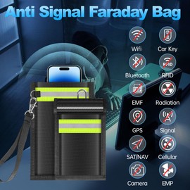 Lulrsay 2 Pack Faraday Bags,Portable Faraday Key Fob Protector EMP Protection Bags,Faraday Bags for Phones,Faraday Pouch for Key Fob with Reflective Strip,Water Resistant,Fire Retardant,Foldable,Black