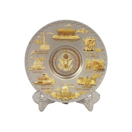 Washington D.C. Metal Souvenir Plate (Gray and Gold) (5.5" Diameter)