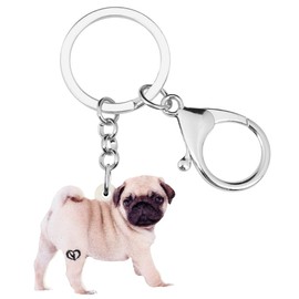 DUOWEI Cute Pug Dog Keychain Acrylic Pets Key Ring Handbag Decoration for Women Girls Charm Gifts, beige