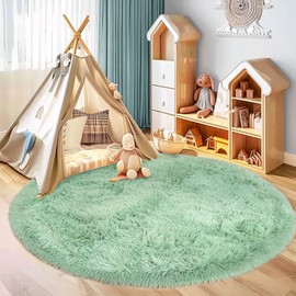 Awaytail Round Fluffy Rug 3FT Sage Green - Super Soft Circle Rug for Kids Room - Shaggy Circular Rug for Nursery Fuzzy Plush Rug for Teen's - Furry Carpet for Boys Girls Room