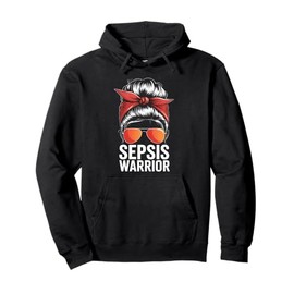 Sepsis Warrior Messy Bun Red Bandana Awareness Pullover Hoodie