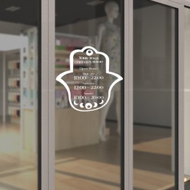 Hamsa Hand Yoga Open Decal with Business Hours and Custom Name - Custom Signs for Business with Hamsa Hand - Indoor Outdoor Signs for Businesses
