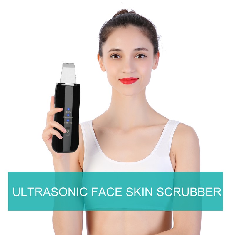 Face Skin Scrubber USB Rechargeable Peeling Machine Ultrasonic Exfoliating SkinCare(Black