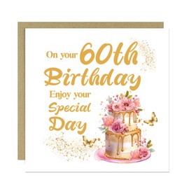 RED OCEAN 60th Birthday Greeting Card, Milestone Age 60 Card, Card For Female, 60th Birthday Card For Mum Grandma Nan Nanny Best Friend, Birthday Card For Women, With Kraft Envelope
