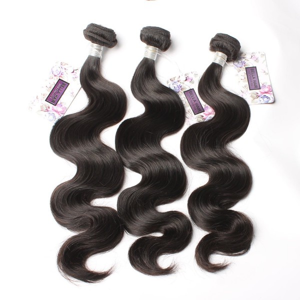 Bella Hair 100% Real Brazilian Body Wave Bundles Hair Extensions Human Virgin Hair Weave 3 Bundles Natural Color 8"-34" (16inch)