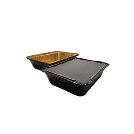 KitchenDance Colored Disposable Aluminum Take Out Pans with Board Lid - 2 1/2 Pound Non-stick Aluminum Foil Pan, Perfect for Cobblers and Casseroles #6421L (Black & Gold, 250)