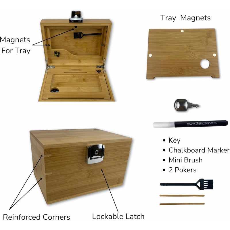 BzzBox Decorative OG Storage Box - Light Bamboo, Lockable, with