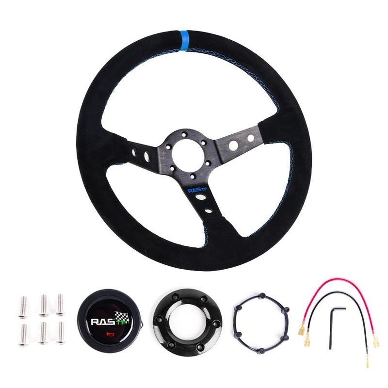 RASTP Universal Racing Steering Wheel Suede Deep Dish 13.58”/345mm 6