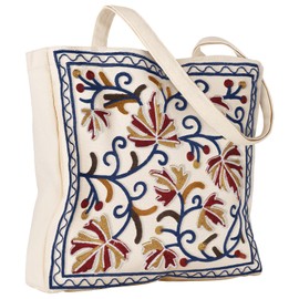 Miss Adola Aesthetic Embroidery Tote Bag for Women - Reusable Canvas Cloth Shoulder Bag with Cute 3d Brown Leaf Embroidered Designer Shopping Bag for Grocery, Work, Book, Vacation