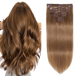 Clip in Hair Extensions Real Human Hair Clip in Extensions for Women Seamless Invisible Chestnut Brown Natural Remy 100% Human Clips ins Extension 8pcs Double Weft 24 inch 4.2oz/120g