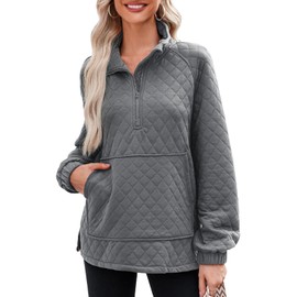 Dokotoo Oversized Sweatshirt for Women Half Zip Pullover Sweatshirt Quarter Zip Hoodies Sweaters Casual Long Sleeve Quilted Jackets Outwear 2024 Grey Sweatshirts Tops with Pockets Winter Clothes XXL