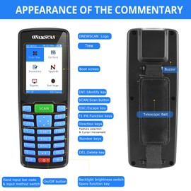 ONEWSCAN Wireless Barcode Scanner, Portable Inventory Scanner 1D&2D&PDF417 Handheld Bar Code Scanners for Collector Data Terminal Inventory Device QR Code Reader with 2.8 Inch TFT Color Screen