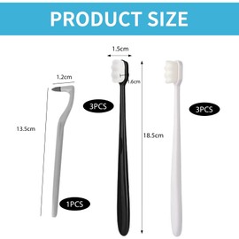 Hsyadazi 6 Stück Weiche Zahnbürste (3x Weiß + 3x Schwarz) mit 20.000 Borsten + 1x Zungenreiniger – Sanfte Zahnbürste für empfindliches Zahnfleisch