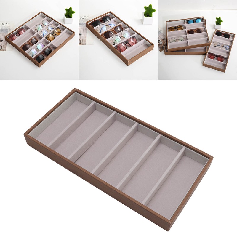 Eyeglass Display Organizer Wood Grain 6 Compartments Glasses Display Tray