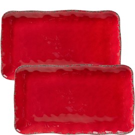 ZAROCRUS Melamine Serving Platters, set of 2, 17" x 10" Large Reusable BPA Free Rectangular Party Tray/Platters for Serving Appetizers, Fruits On Christmas and all Occasions,Red