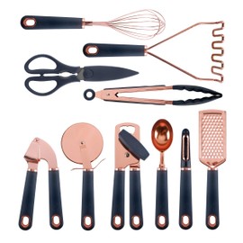 COOK WITH COLOR Kitchen Gadget Set Copper Plated Stainless Steel Utensils with Soft Touch Handles, Copper Navy, 10 Pieces