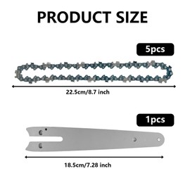 5Pcs Chainsaw Chain with Chainsaw Guide Rail, 6 Inch Mini Electric Chain Replacement, 37 Drive Links Replacement Chainsaw, Chainsaw Bar and Chain Combo, Low Kickback Saw for Tree Trimming
