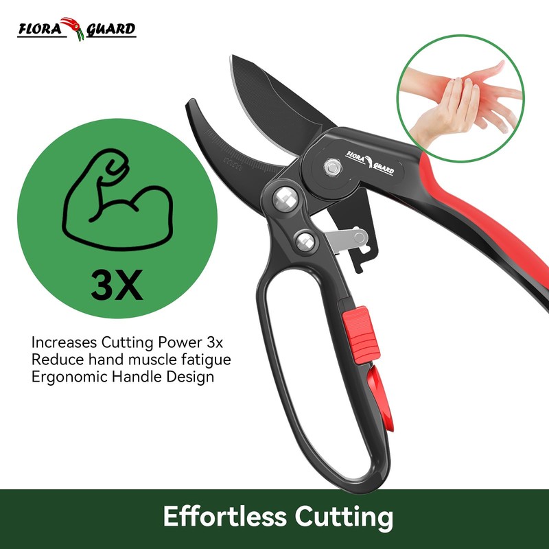 FLORA GUARD Ratchet Pruning Shears, Professional Garden Clippers, Increases Cutting