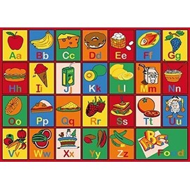 Kids Alphabet Food Fun Educational Play Mat Non-Slip Gel Back Carpet (3 Feet X 5 Feet)