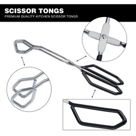 MSY BIGSUNNY Scissor Tongs Heavy Duty Cooking Tongs with Soft Handles (Stainless Steel, Black 11")