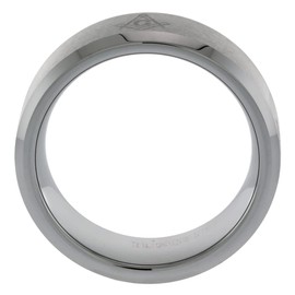 Sabrina Silver 8mm Tungsten Carbide Masonic Ring Wedding Band for Men Laser Etched Beveled Edges Brushed Finished Comfort fit Size 11