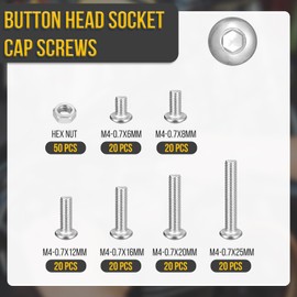 DTGN 170Pcs M4-0.7x6/8/12/16/20/25mm Button Head Socket Cap Screws - 304 Stainless Steel Bolt Nut Set Washer Assortment Kit - Good for Road Bicycle, Mountain Bike, Auto