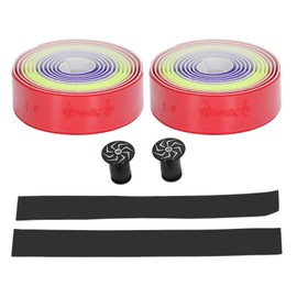 2PCS Bike Handlebar Wrap Straps High Elastic PU and EVA Gradient Colorful Damping Bike Bar Tape for Cycling Riding Red Yellow and Purple