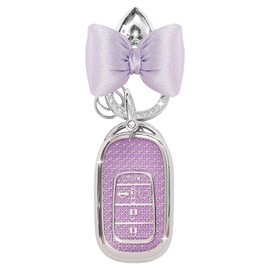 YILINXI Compatible with Honda 5 Buttons Key Fob Cover with Silk Bowknot Keychain, Car Key Shell Accessories for Honda Accord Civic HRV CRV Pilot 2023 2024 Smart Key for Women, (Purple-5 Buttons)