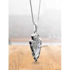 Clear Quartz Arrowhead Necklace for Men Women - Men's Necklaces Arrow Heads Healing Crystal Necklace - Gifts for Men, Teen Boys - Stocking Stuffers for Men (Silver Edged)