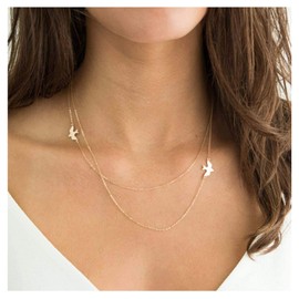 Aneneiceera Boho Layered Necklace Chain Gold Dove of Peace Pendant Necklace Adjustable Chain Necklaces Wedding Jewellery for Women and Girls (Gold), Metal