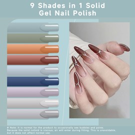 DUKASOU Solid Gel Nail Polish Set, Glaze 9 Colors Gel Polish Manicure Palette Set Orange Glitter Skin Tiny Solid Cream Nail Gel Polish for Salon DIY with Pro Nail Brush