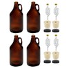 North Mountain Supply 1/2 Gallon (64 Ounces) Amber Glass Fermenting Jug with Handle, 6.5 Rubber Stopper, 6-Bubble Airlock, Black Plastic Lid - Set of 4